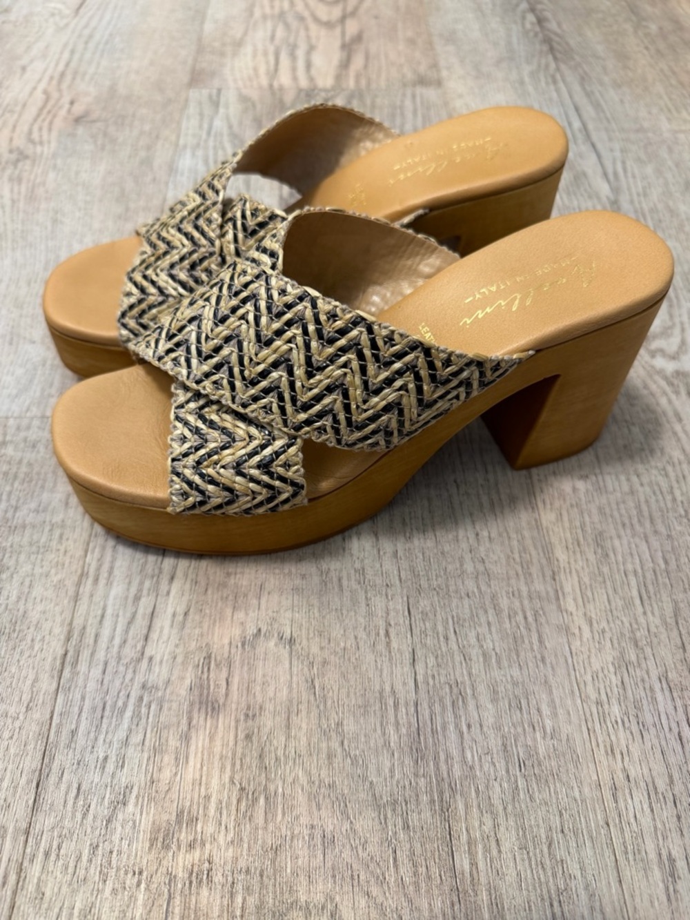 Woven Black & Tan Platform Wedges